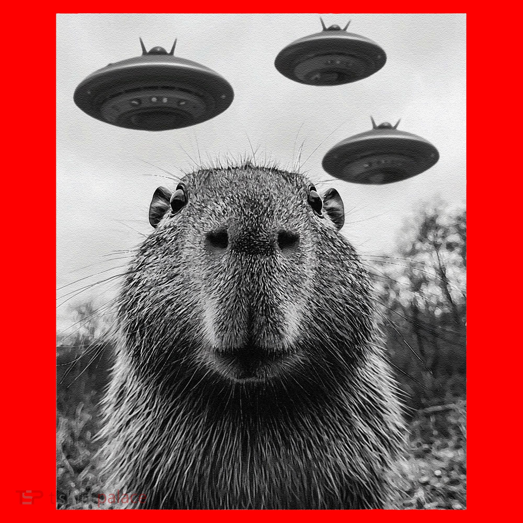 Capybara Selfie With Ufos Funny Graphic Santa Hat