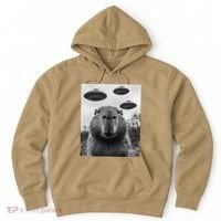 Capybara Selfie With Ufos Funny Graphic Hoodie thumb 0