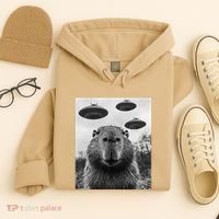 Capybara Selfie With Ufos Funny Graphic Hoodie thumb 4