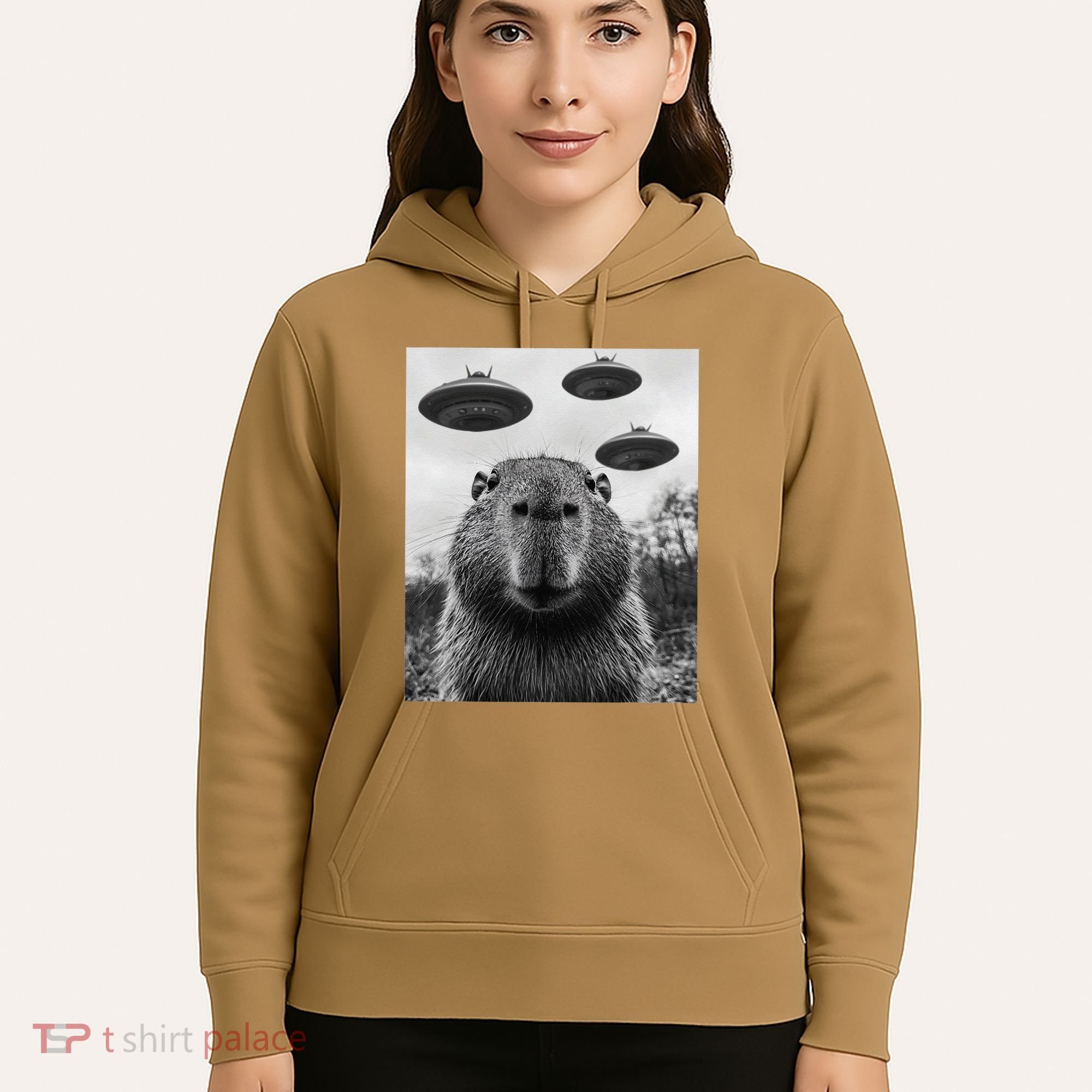 Capybara Selfie With Ufos Funny Graphic Hoodie
