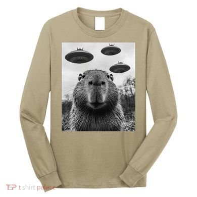 Capybara Selfie With Ufos Funny Graphic Long Sleeve Shirt