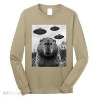 Capybara Selfie With Ufos Funny Graphic Long Sleeve Shirt thumb 0