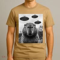 Capybara Selfie With Ufos Funny Graphic T-Shirt thumb 3