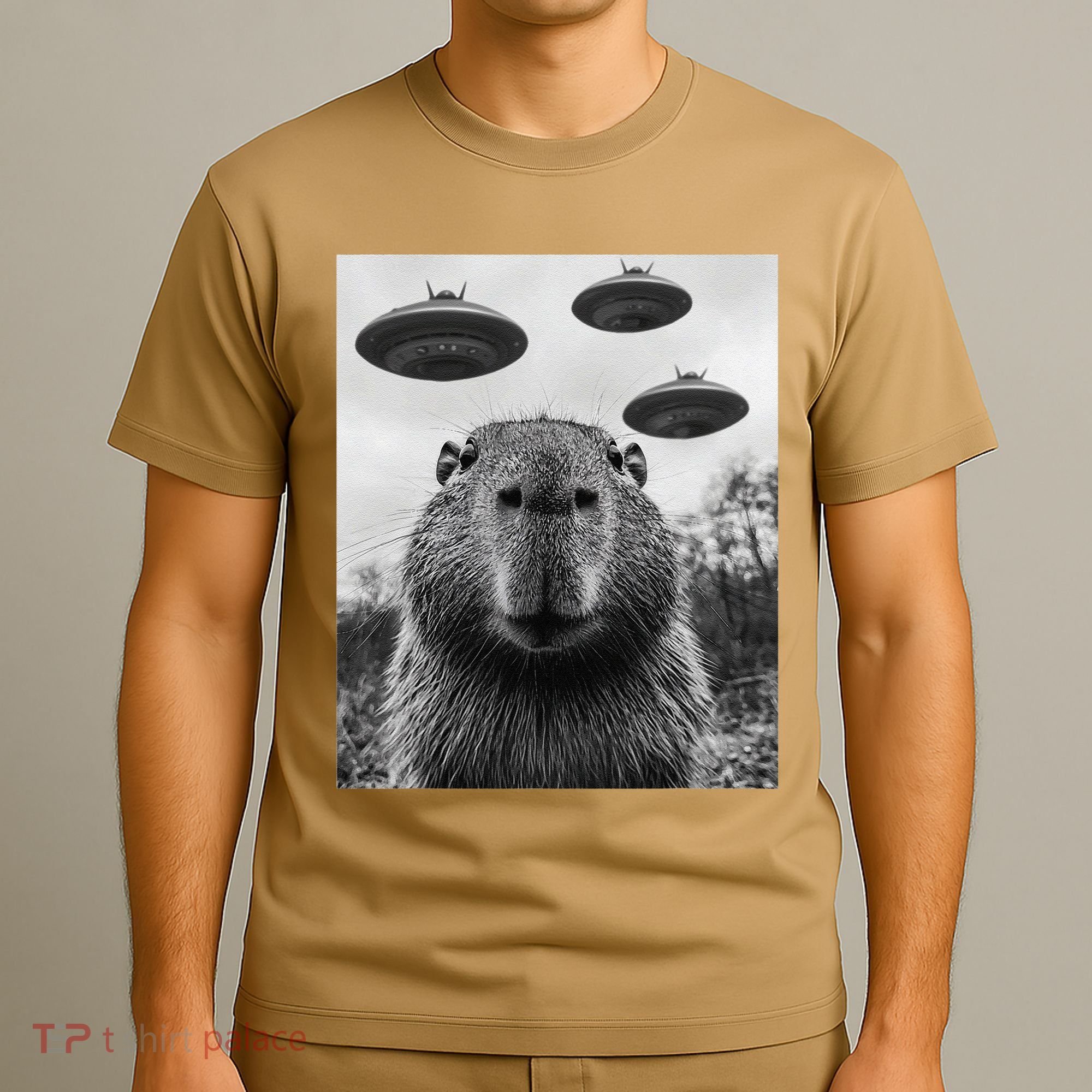 Capybara Selfie With Ufos Funny Graphic T-Shirt