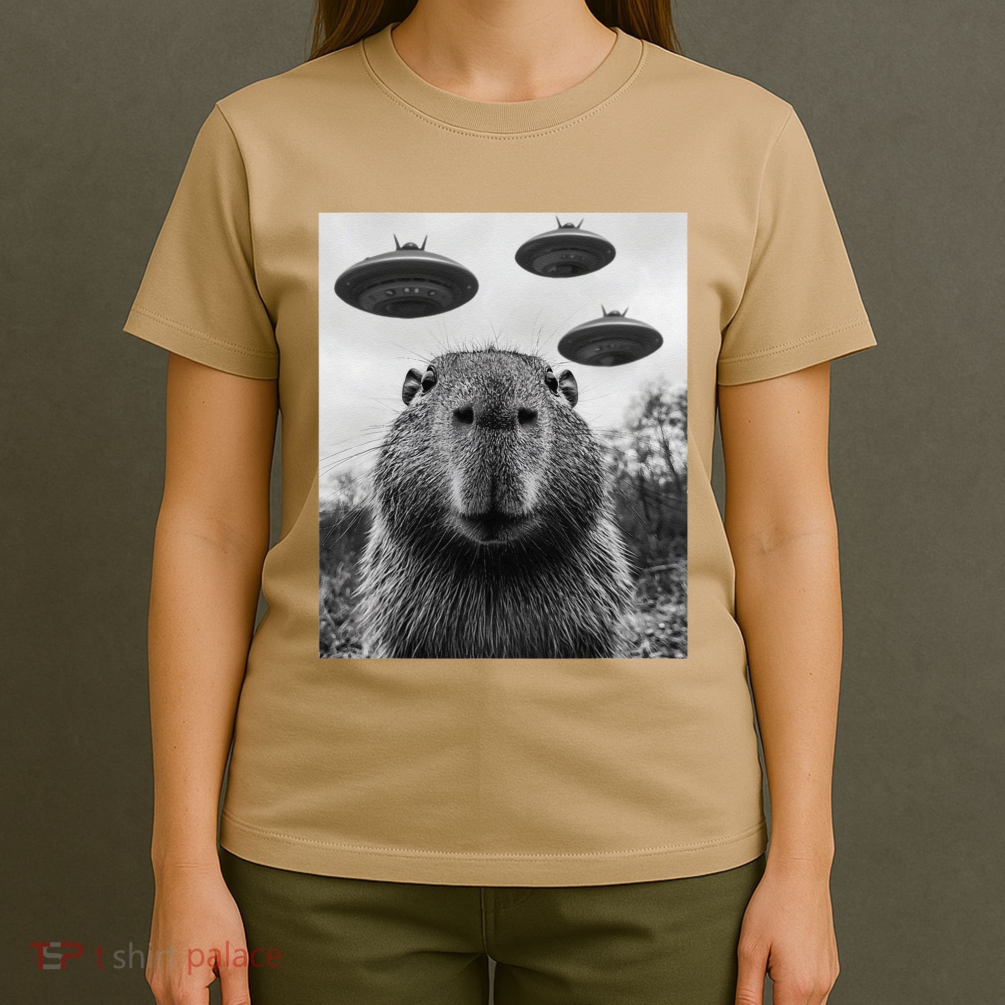 Capybara Selfie With Ufos Funny Graphic T-Shirt
