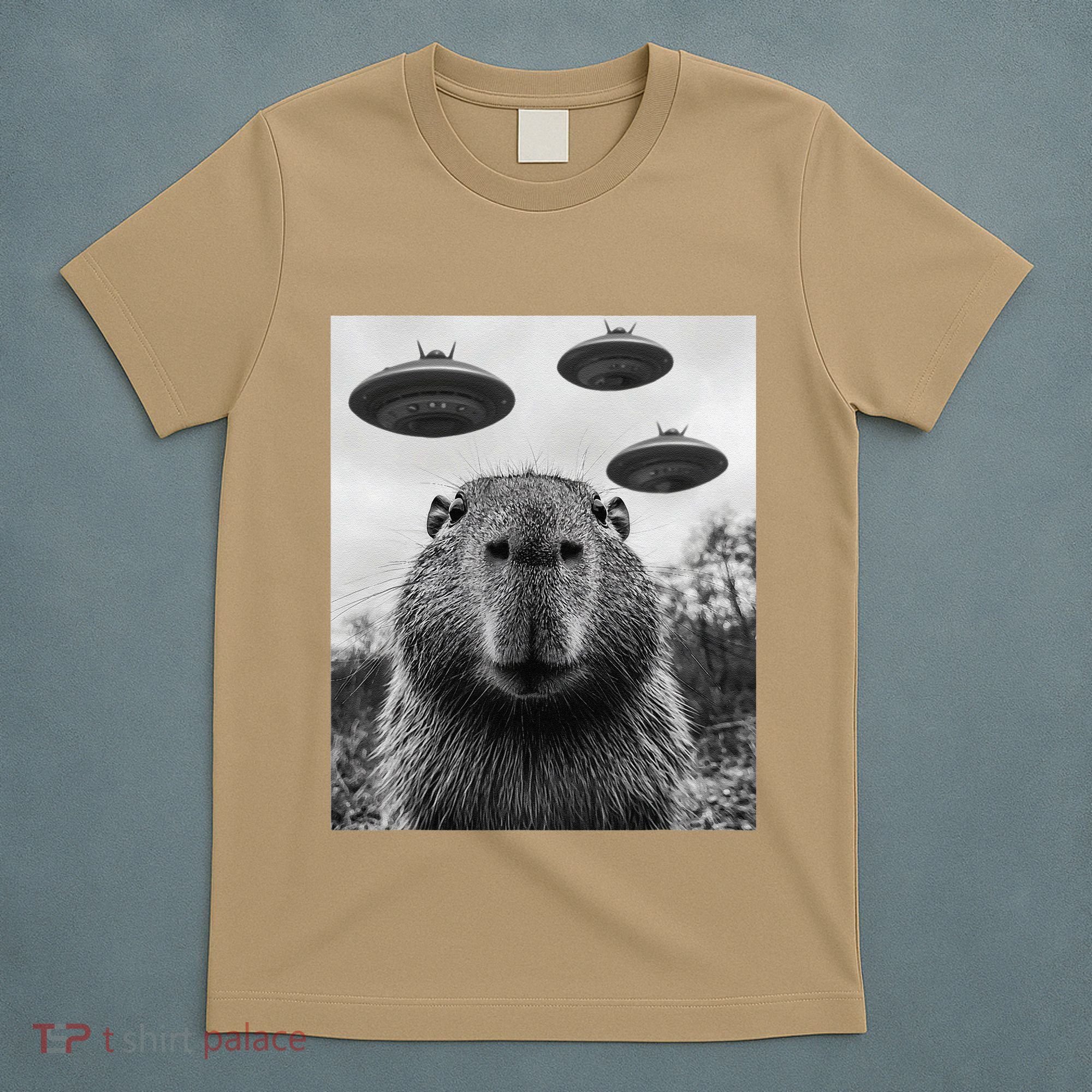 Capybara Selfie With Ufos Funny Graphic T-Shirt
