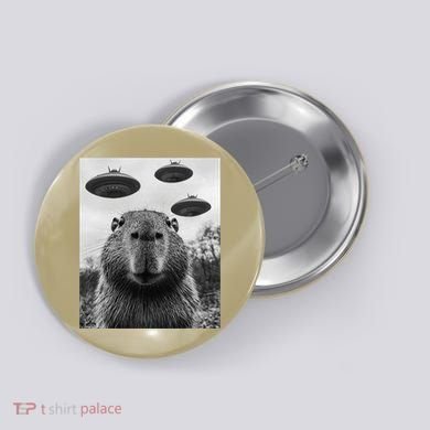 Capybara Selfie With Ufos Funny Graphic Button