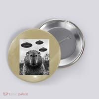 Capybara Selfie With Ufos Funny Graphic Button thumb 0