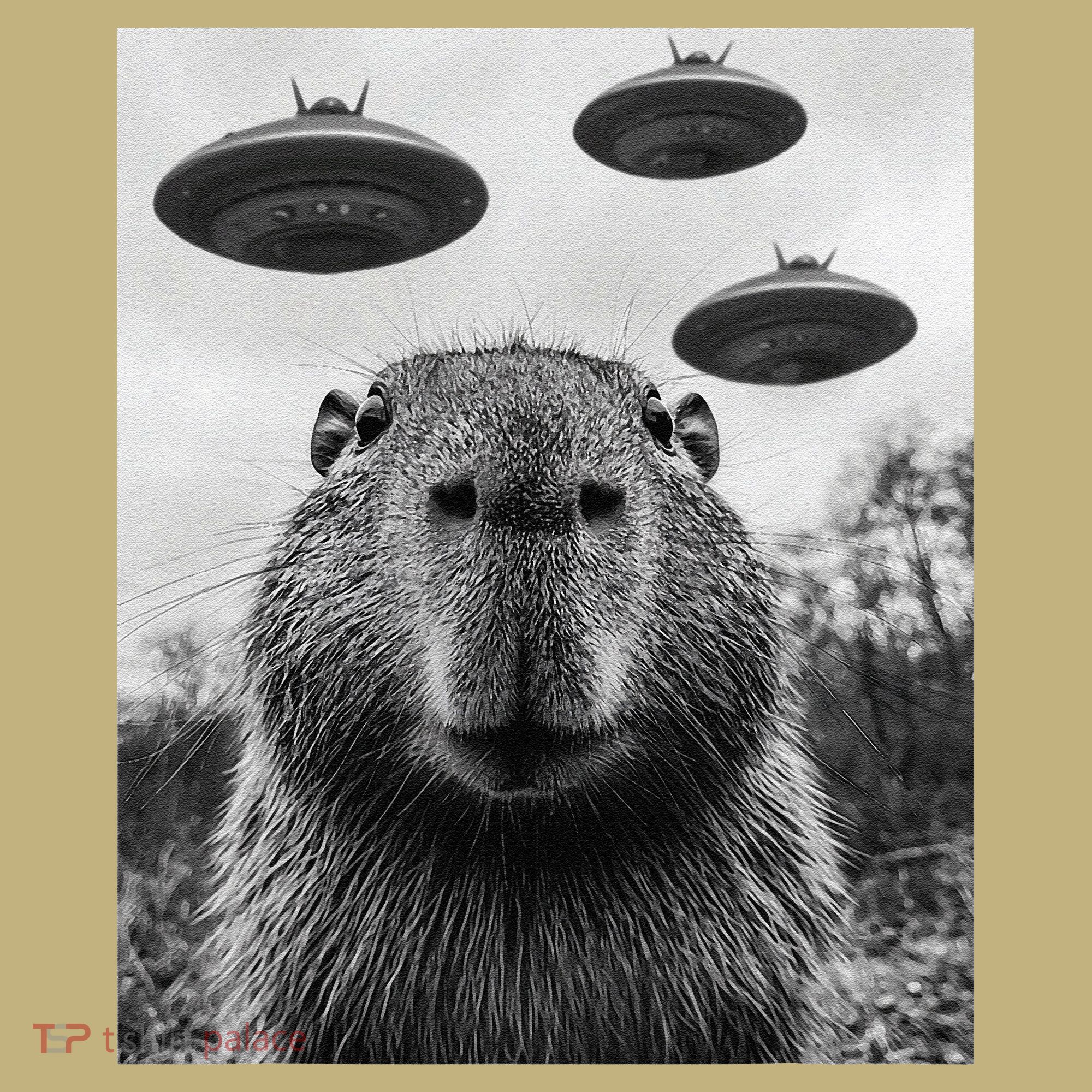 Capybara Selfie With Ufos Funny Graphic Kids T-Shirt