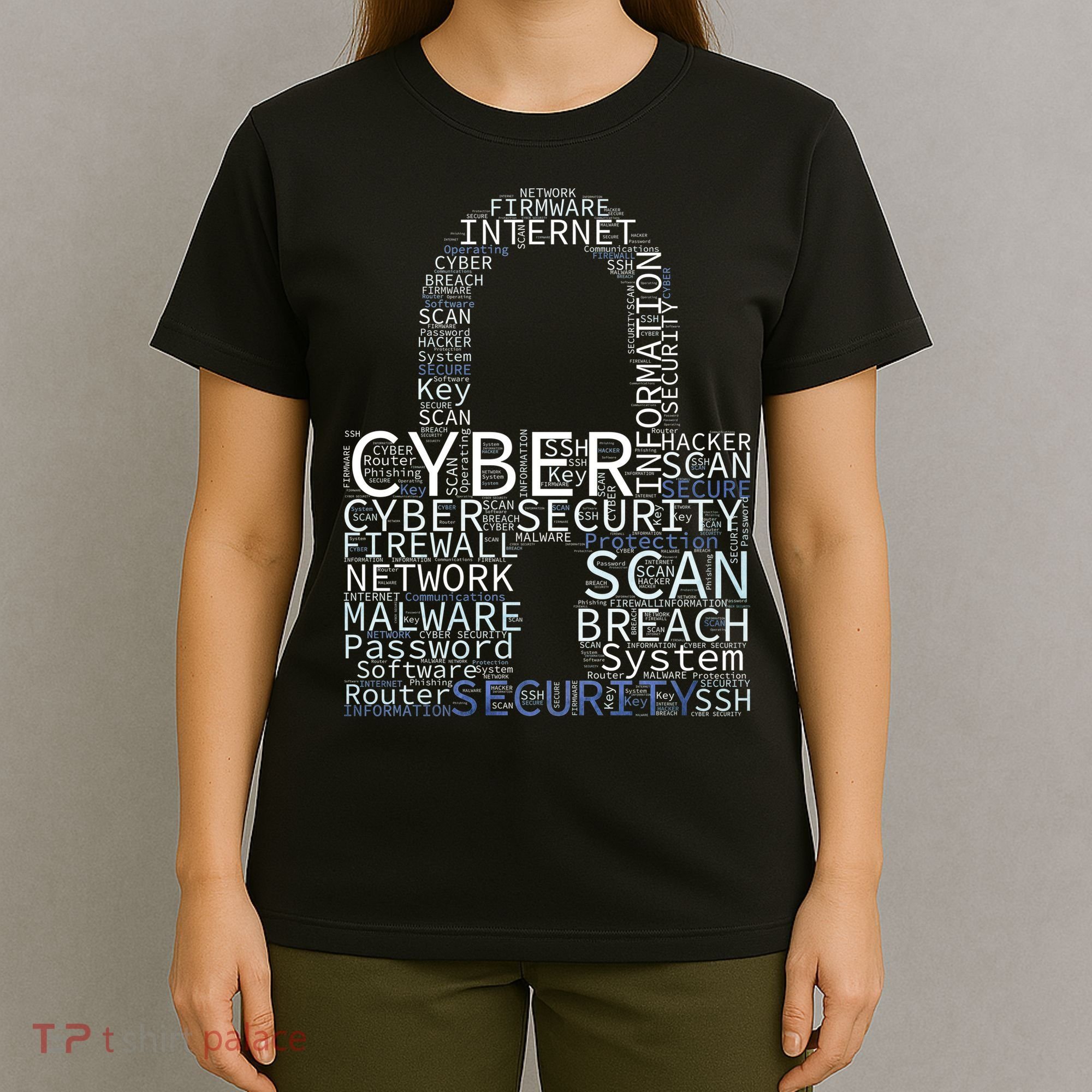 Cyber Security Wordcloud Padlock T-Shirt