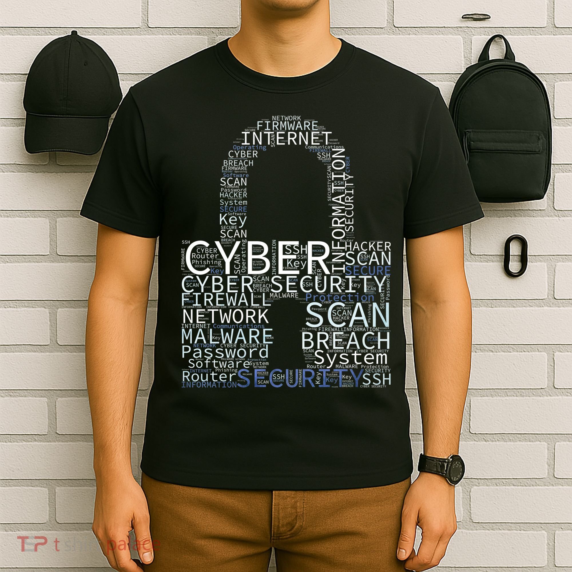 Cyber Security Wordcloud Padlock T-Shirt
