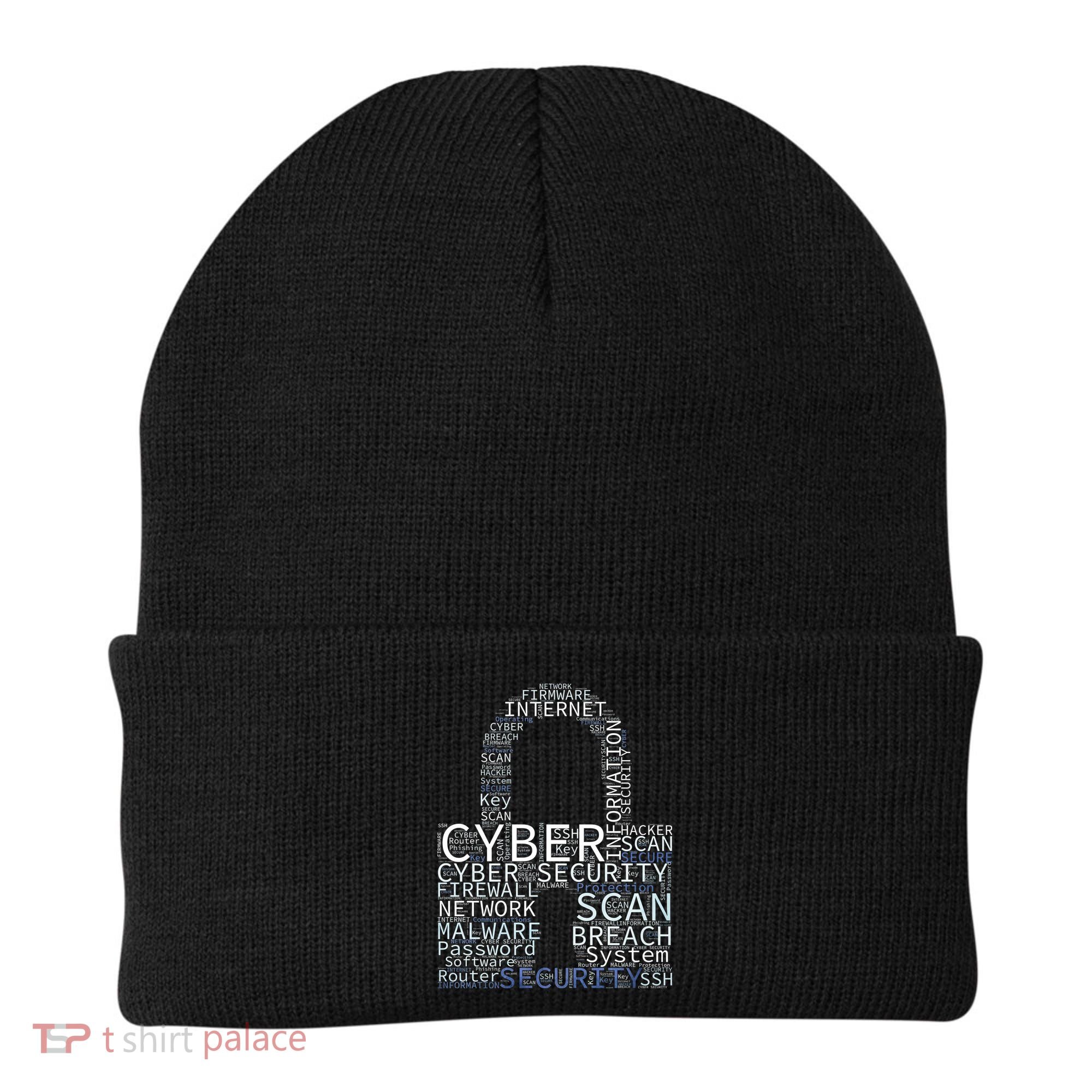 Cyber Security Wordcloud Padlock Beanie