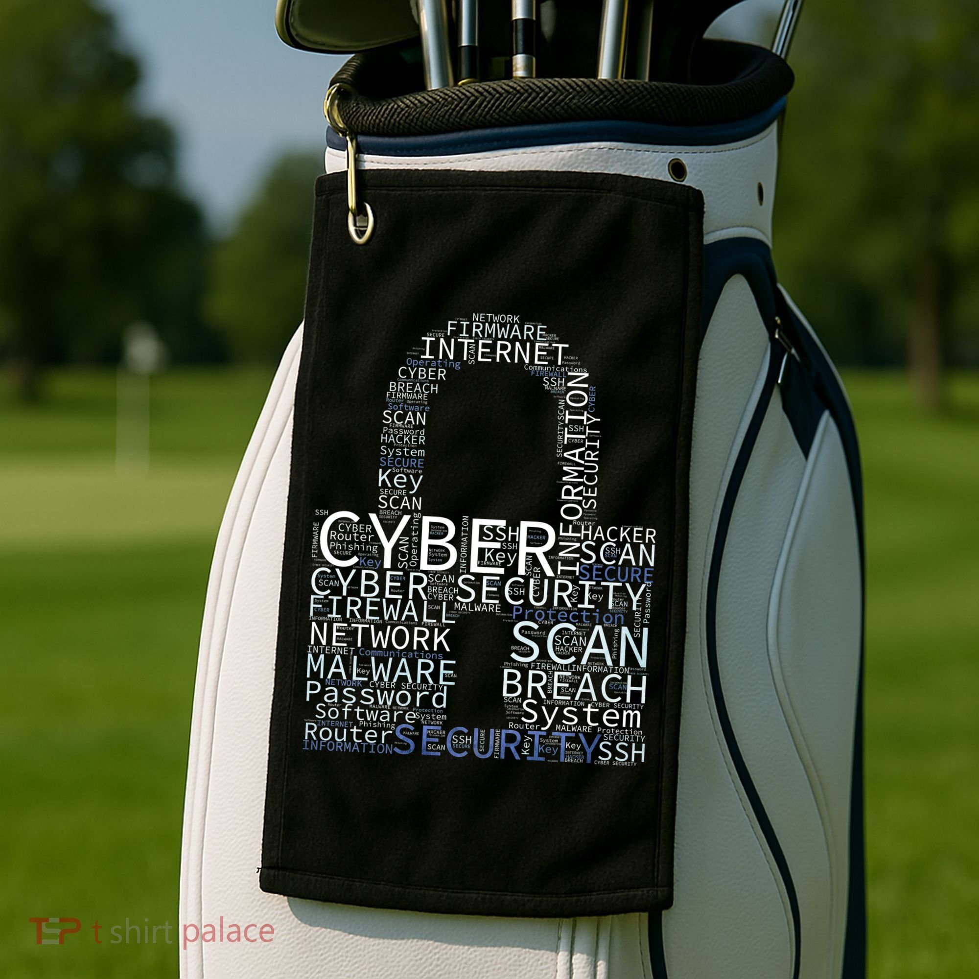 Cyber Security Wordcloud Padlock Golf Towel