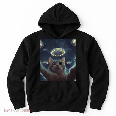 Cat Selfie With Ufos Aliens Kitten Funny Graphic Hoodie