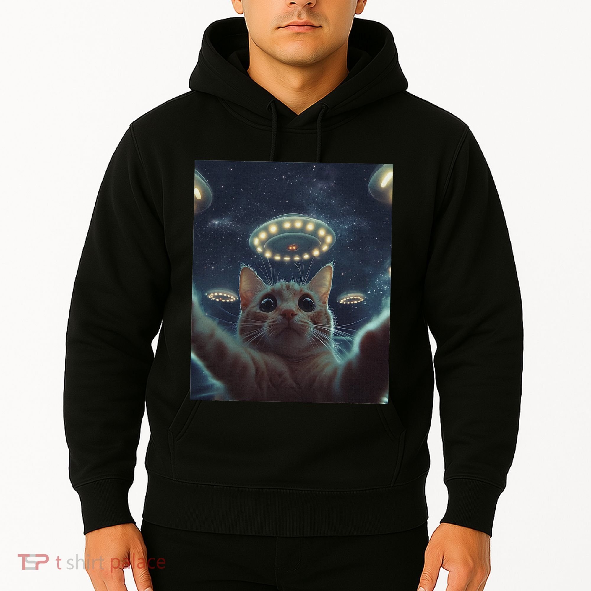 Cat Selfie With Ufos Aliens Kitten Funny Graphic Hoodie