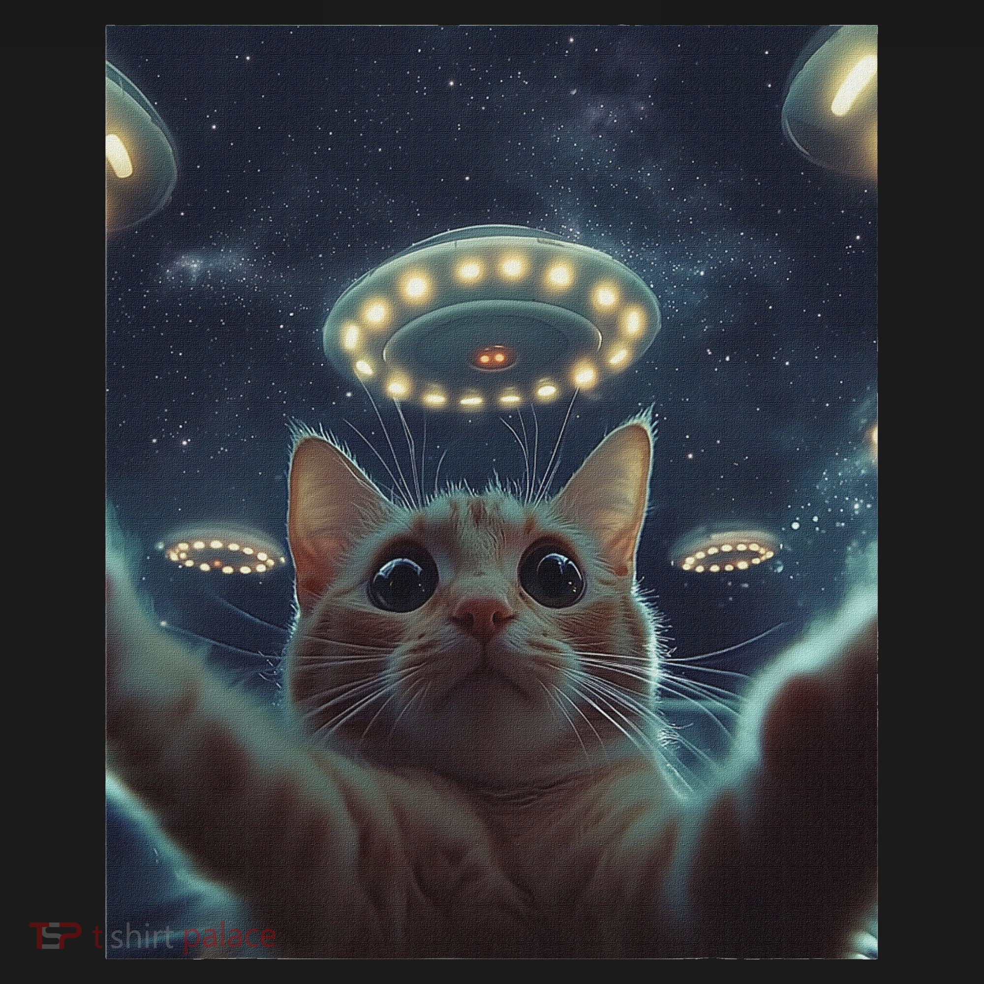 Cat Selfie With Ufos Aliens Kitten Funny Graphic Long Sleeve Shirt
