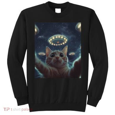 Cat Selfie With Ufos Aliens Kitten Funny Graphic Sweatshirt
