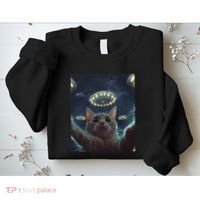 Cat Selfie With Ufos Aliens Kitten Funny Graphic Sweatshirt thumb 2