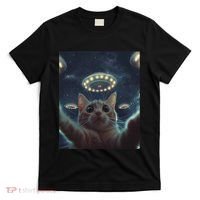 Cat Selfie With Ufos Aliens Kitten Funny Graphic T-Shirt thumb 0