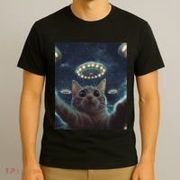 Cat Selfie With Ufos Aliens Kitten Funny Graphic T-Shirt thumb 3