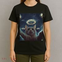 Cat Selfie With Ufos Aliens Kitten Funny Graphic T-Shirt thumb 4