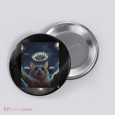 Cat Selfie With Ufos Aliens Kitten Funny Graphic Button