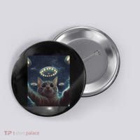 Cat Selfie With Ufos Aliens Kitten Funny Graphic Button thumb 0