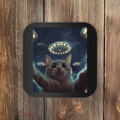 Cat Selfie With Ufos Aliens Kitten Funny Graphic Coaster