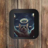 Cat Selfie With Ufos Aliens Kitten Funny Graphic Coaster thumb 0