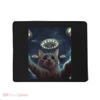 Cat Selfie With Ufos Aliens Kitten Funny Graphic Mousepad thumb 0