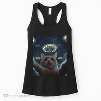 Cat Selfie With Ufos Aliens Kitten Funny Graphic Women's Tank Top thumb 0