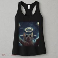 Cat Selfie With Ufos Aliens Kitten Funny Graphic Women's Tank Top thumb 3