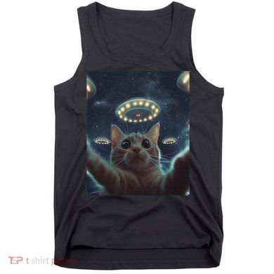 Cat Selfie With Ufos Aliens Kitten Funny Graphic Tank Top