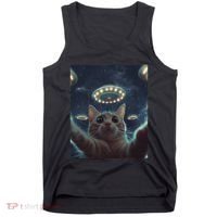 Cat Selfie With Ufos Aliens Kitten Funny Graphic Tank Top thumb 0