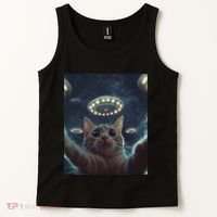 Cat Selfie With Ufos Aliens Kitten Funny Graphic Tank Top thumb 2