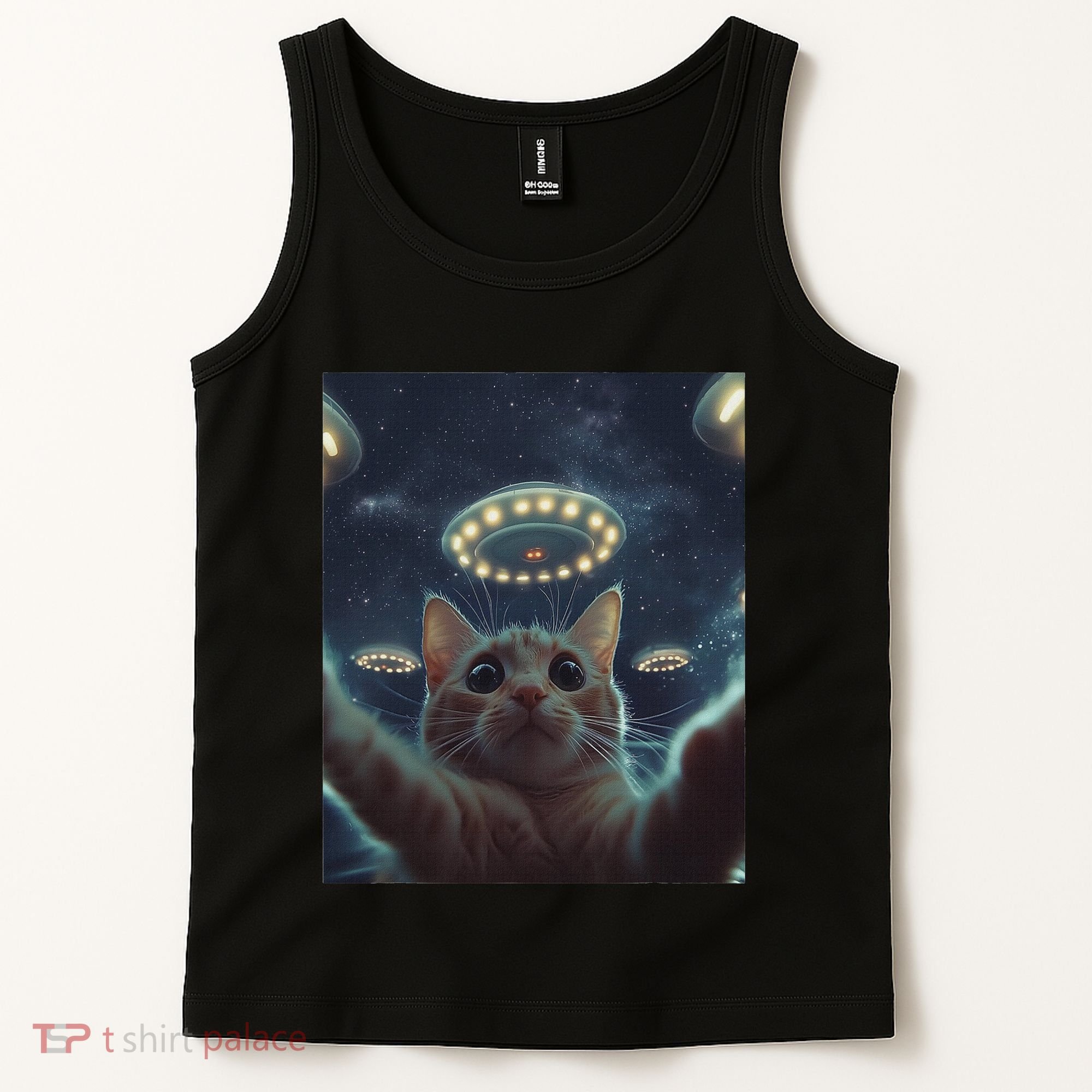 Cat Selfie With Ufos Aliens Kitten Funny Graphic Tank Top