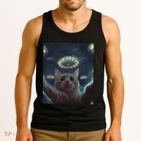 Cat Selfie With Ufos Aliens Kitten Funny Graphic Tank Top thumb 3
