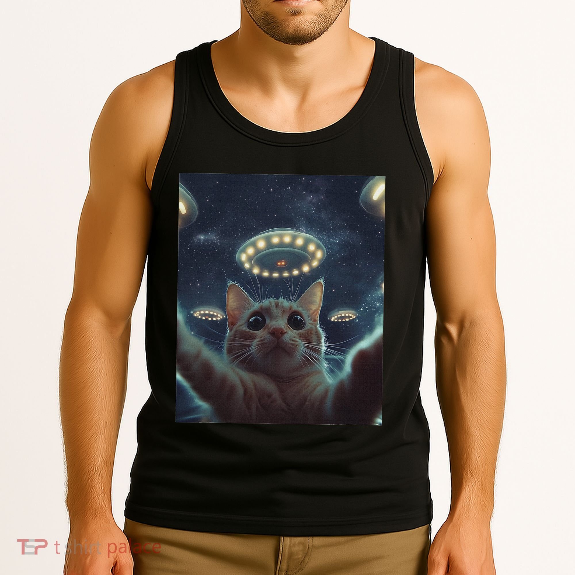 Cat Selfie With Ufos Aliens Kitten Funny Graphic Tank Top