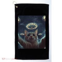 Cat Selfie With Ufos Aliens Kitten Funny Graphic Golf Towel thumb 0