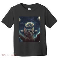 Cat Selfie With Ufos Aliens Kitten Funny Graphic Toddler T-Shirt thumb 0
