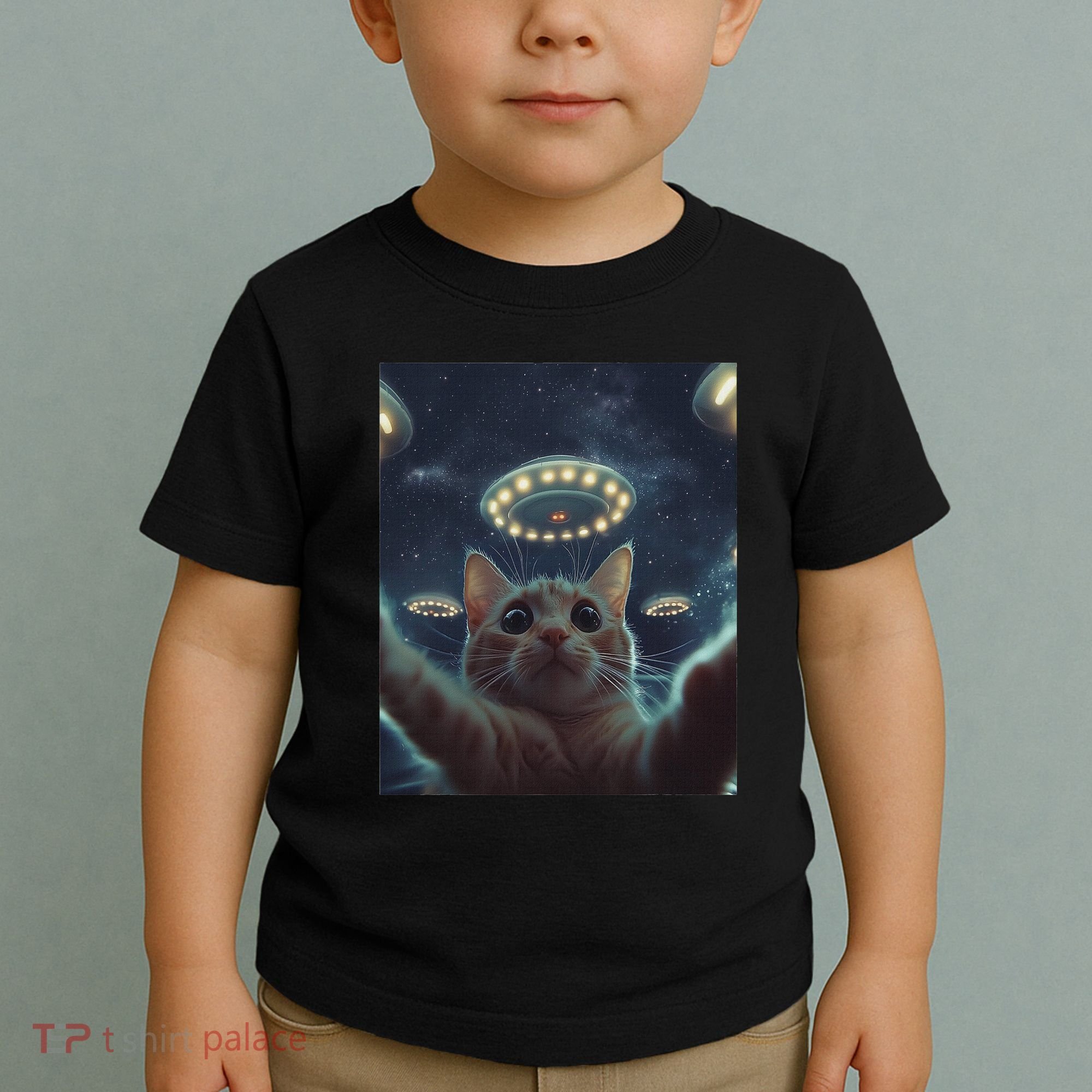 Cat Selfie With Ufos Aliens Kitten Funny Graphic Toddler T-Shirt
