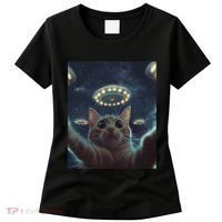 Cat Selfie With Ufos Aliens Kitten Funny Graphic Women's T-Shirt thumb 0