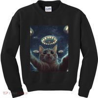 Cat Selfie With Ufos Aliens Kitten Funny Graphic Kids Sweatshirt thumb 0