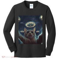 Cat Selfie With Ufos Aliens Kitten Funny Graphic Kids Long Sleeve Shirt thumb 0