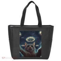 Cat Selfie With Ufos Aliens Kitten Funny Graphic Tote Bag thumb 0