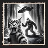 Cat Selfie With Bigfoot & Ufo  Funny Sasquatch & Cat Hat thumb 2