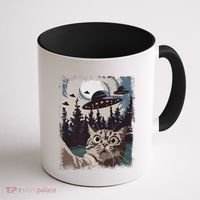 Cat Selfie With Ufo Alien Funny Cat Graphic Coffee Mug thumb 1