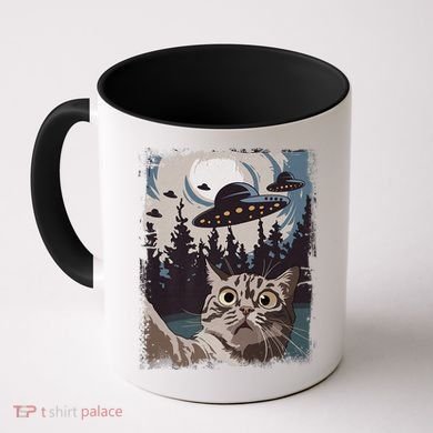 Cat Selfie With Ufo Alien Funny Cat Graphic Coffee Mug