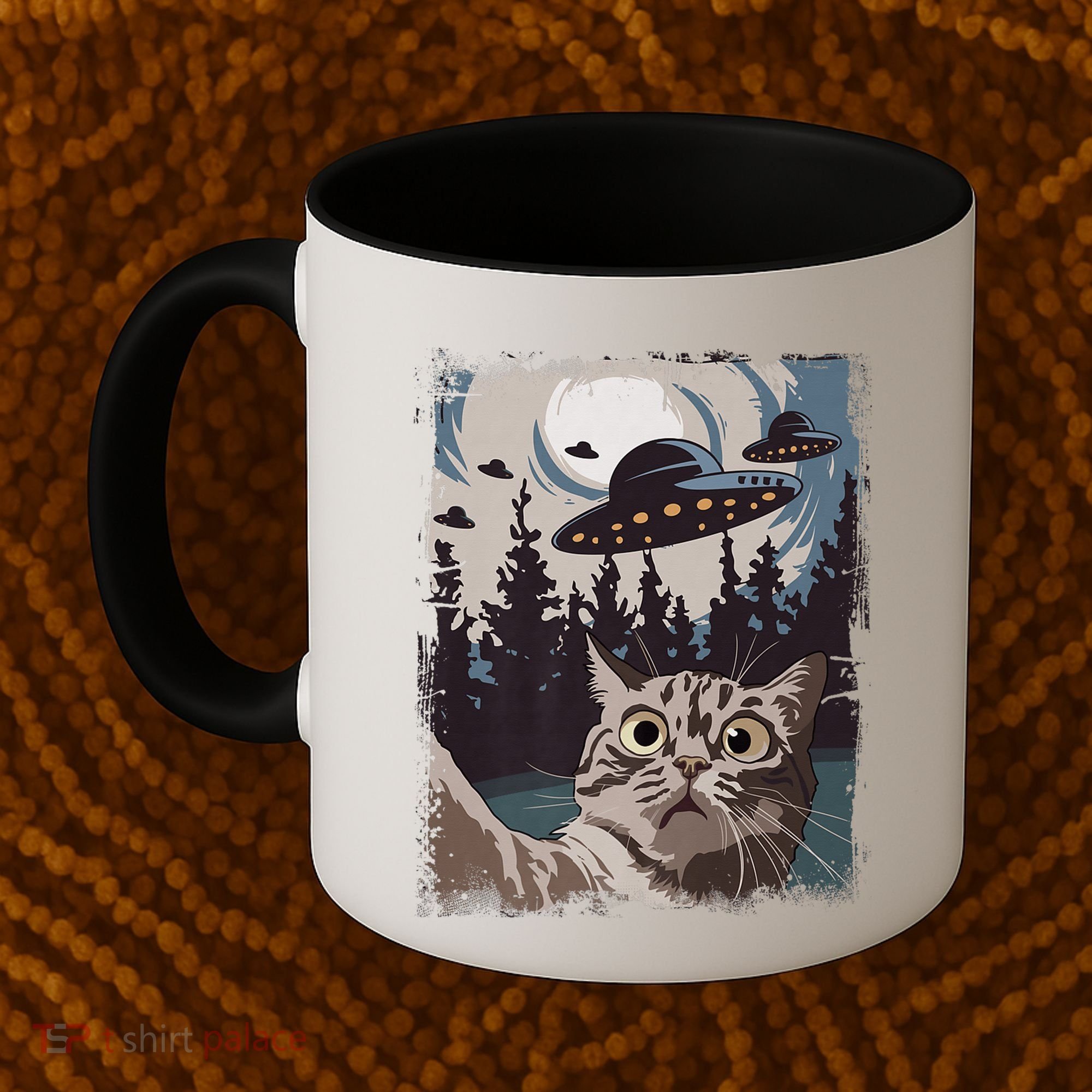 Cat Selfie With Ufo Alien Funny Cat Graphic Coffee Mug