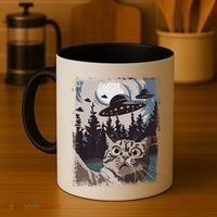 Cat Selfie With Ufo Alien Funny Cat Graphic Coffee Mug thumb 4